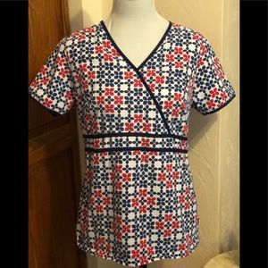 NURSES RED, WHITE AND BLUE SCRUB TOP
